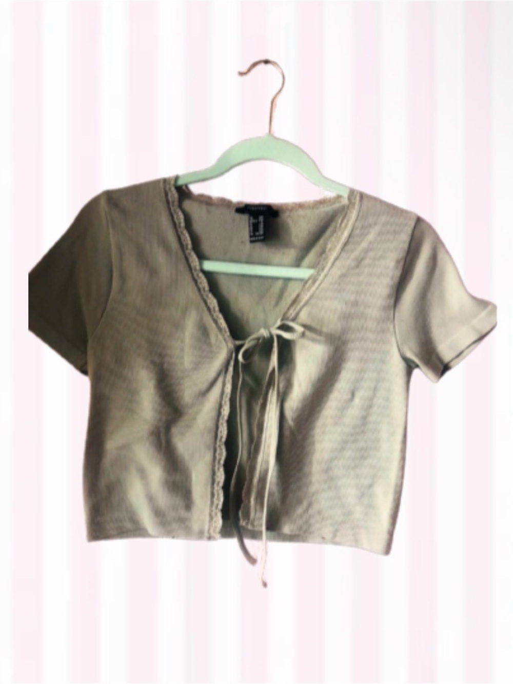 Forever 21 Tan Tie front top with lace trimming